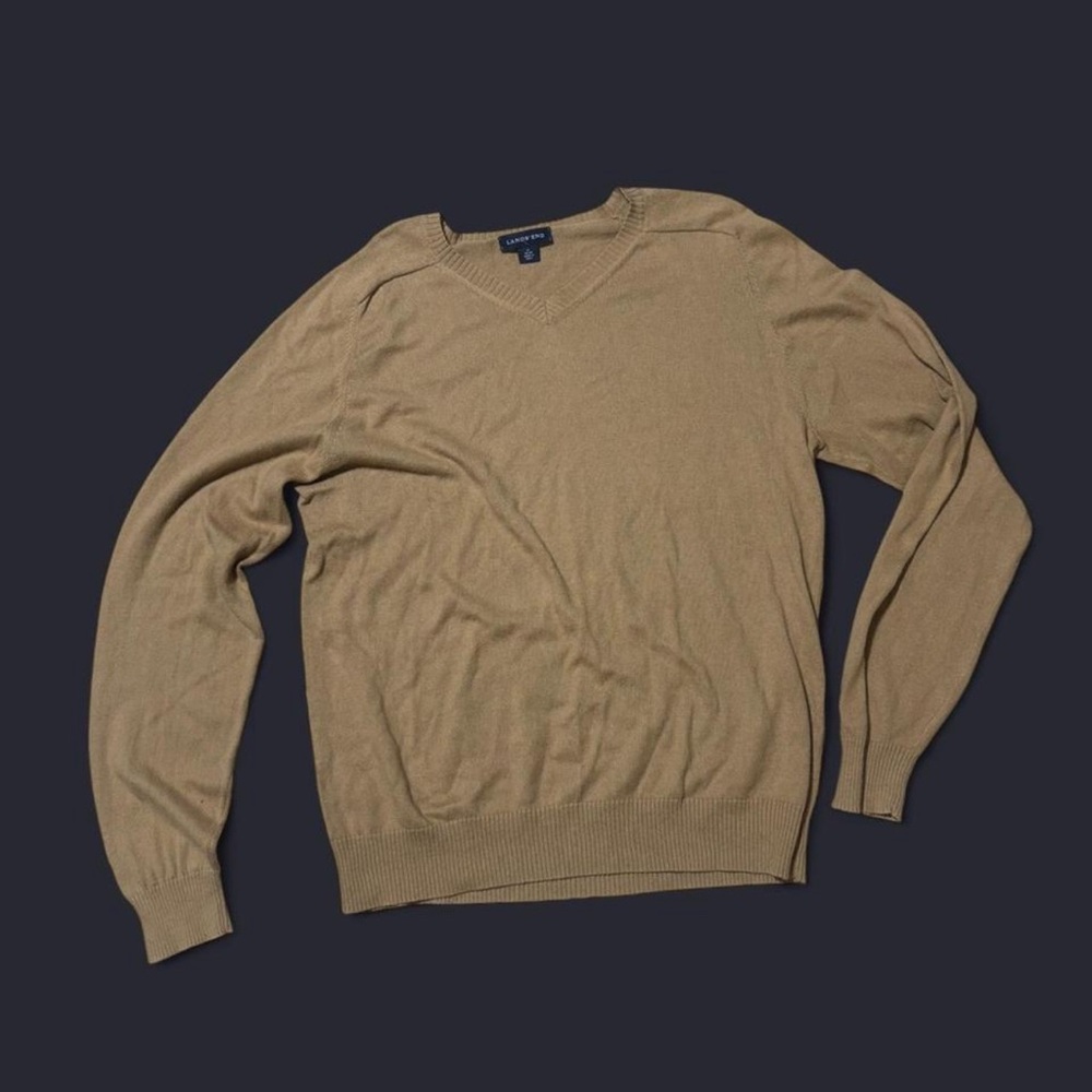 Lands End cotton & cashmere blend pull over v-neck sweater - size Medium